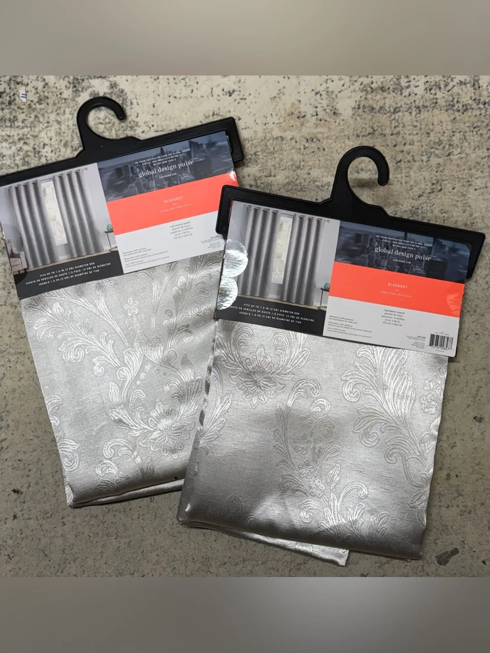 VCNY Home Silver Jacquard Grommet Blackout Curtain Panel, set of 2, NWT